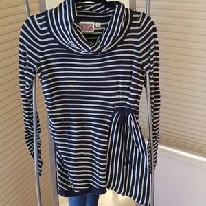Anthropologie navy striped cowl neck sweater